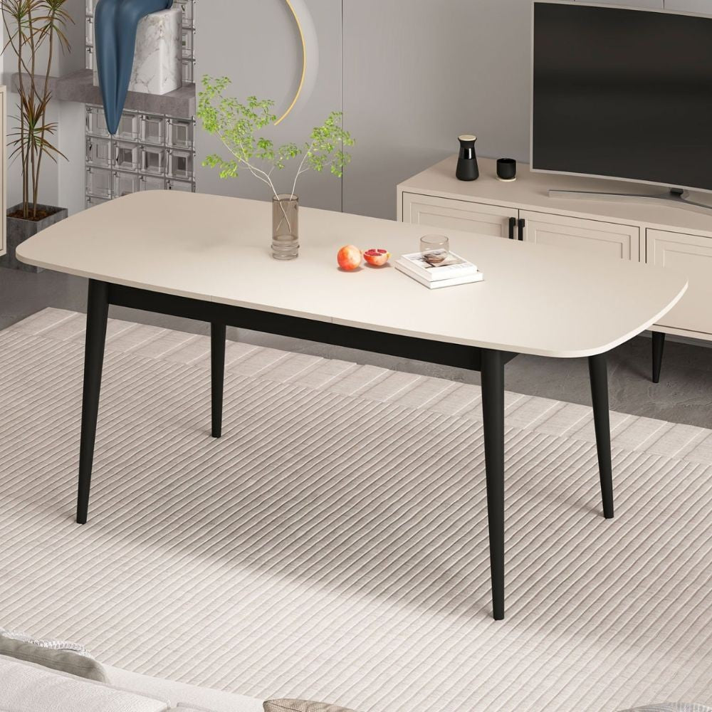Tavolo allungabile Prime con top colore cashmere e gambe nere