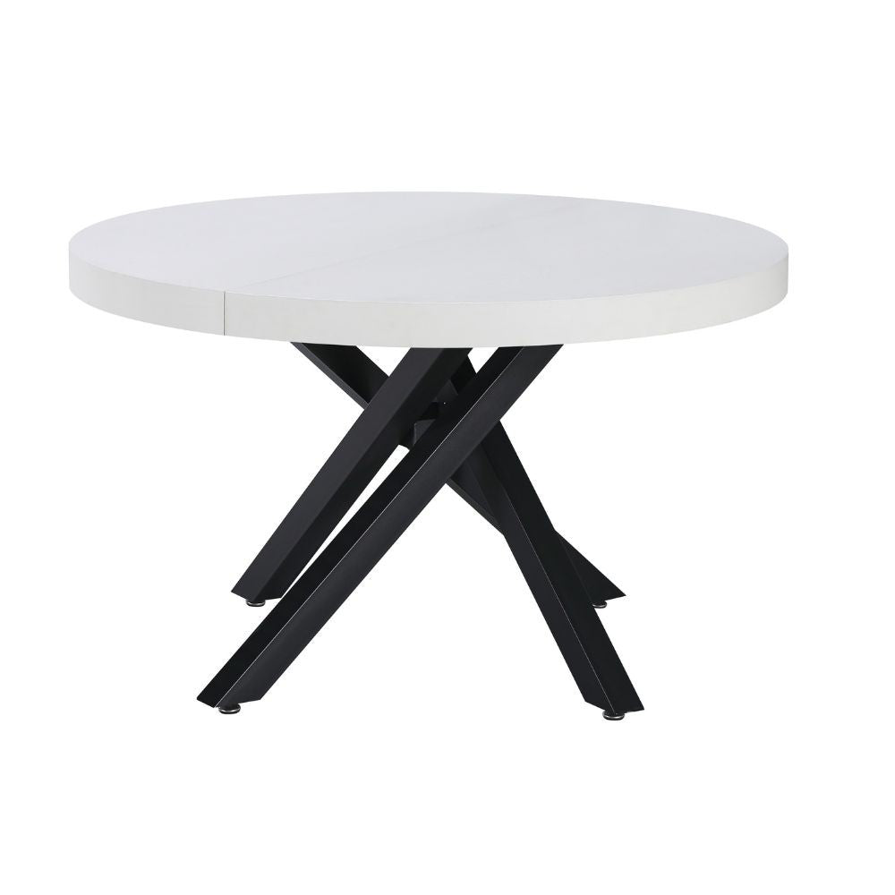 Tavolo allungabile Raven con piano colore bianco opaco e gambe in metallo nero
