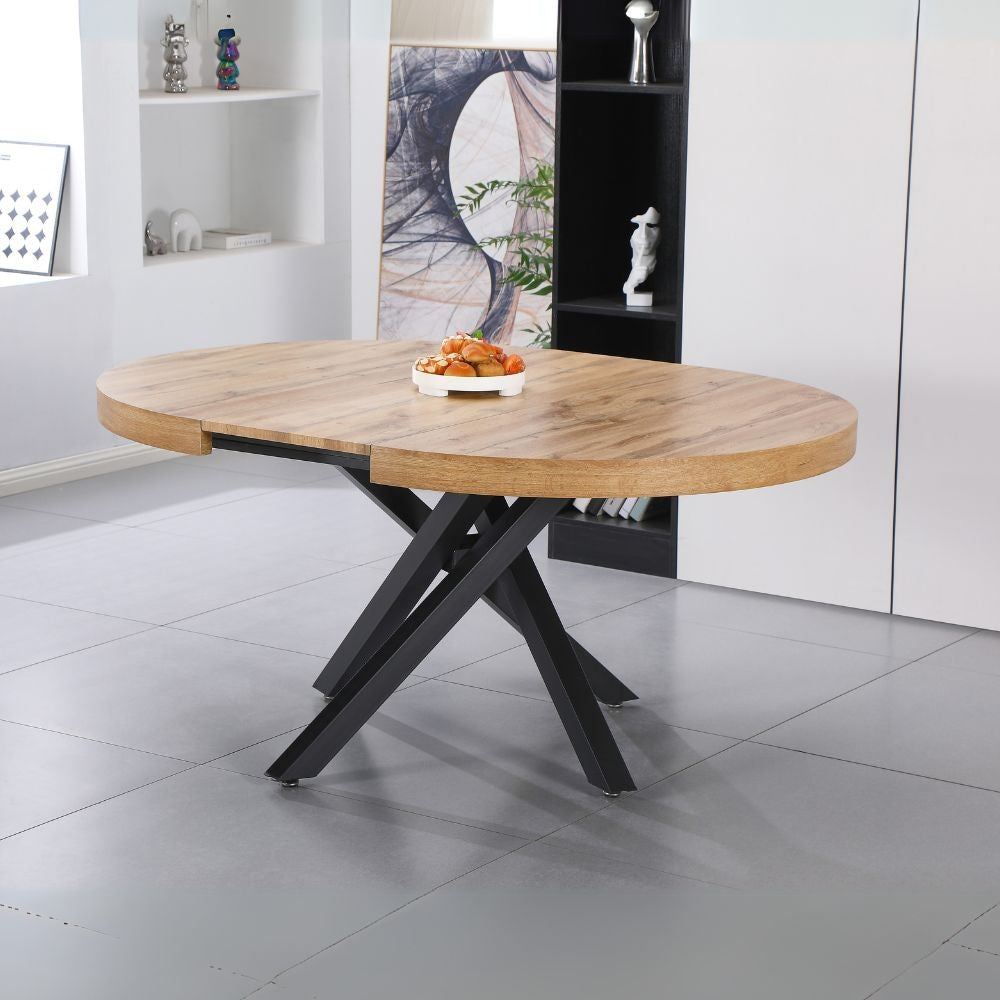 Tavolo allungabile Raven con piano colore rovere e gambe in metallo nero