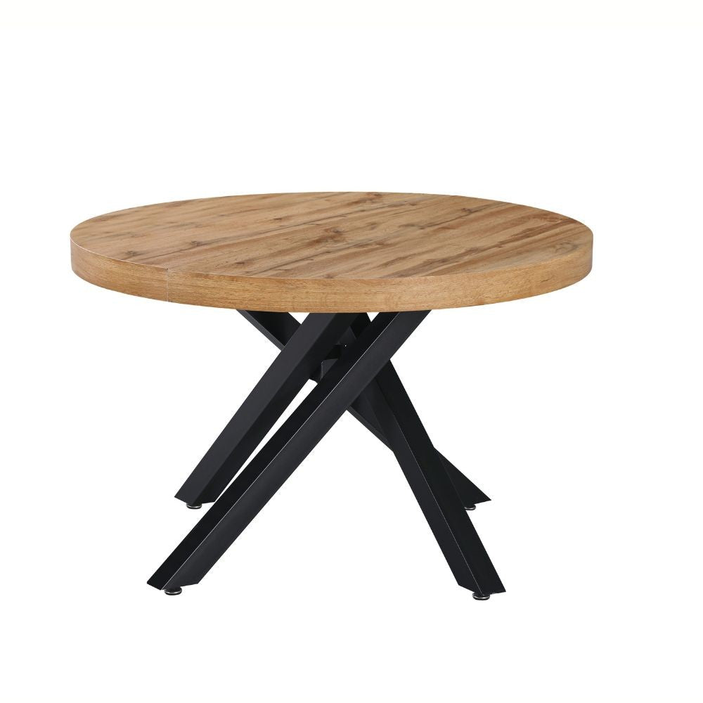 Tavolo allungabile Raven con piano colore rovere e gambe in metallo nero