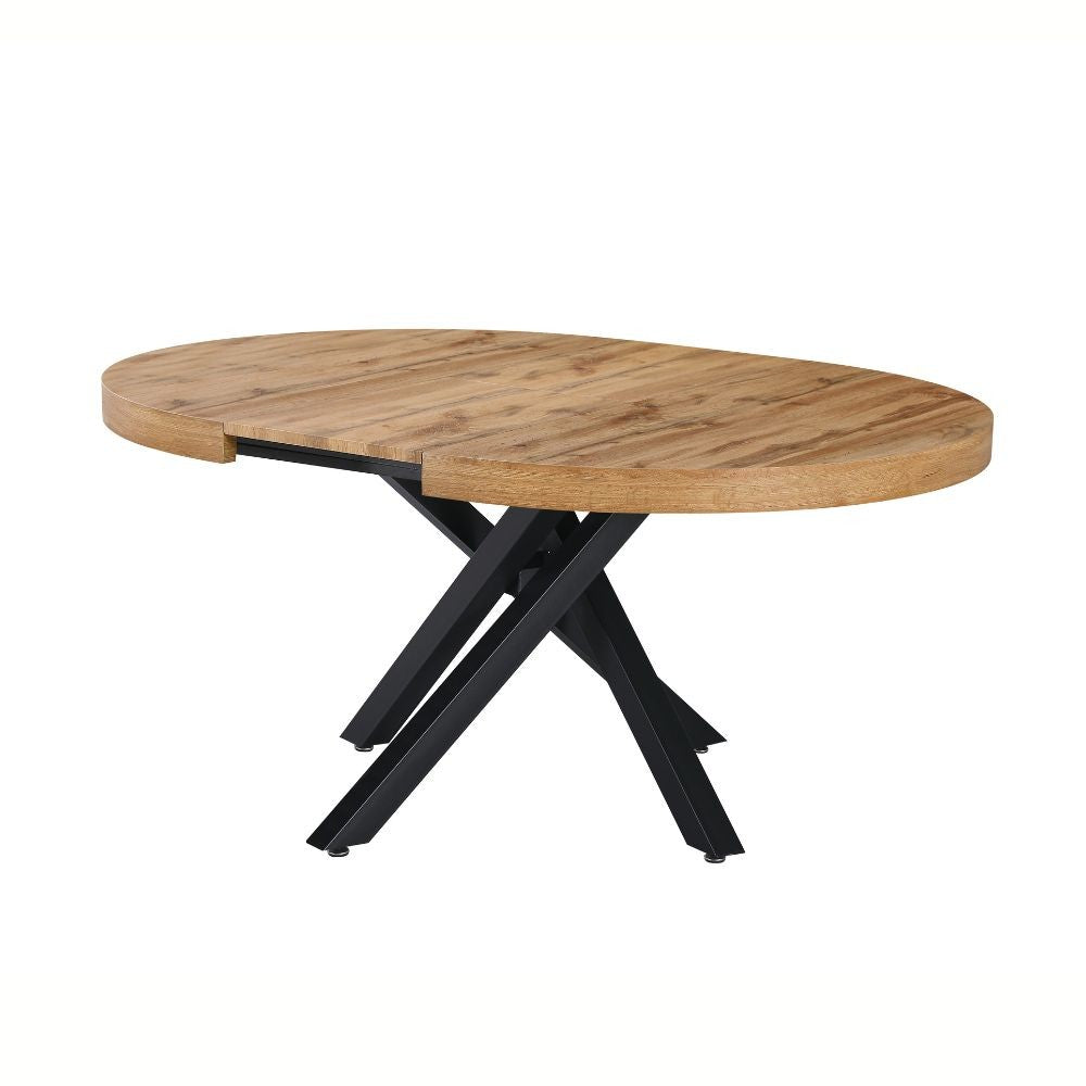 Tavolo allungabile Raven con piano colore rovere e gambe in metallo nero
