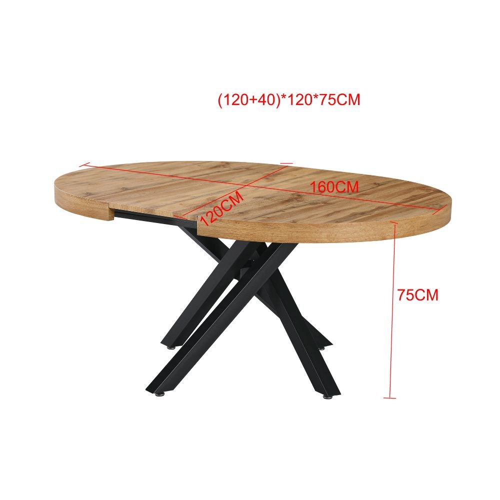 Tavolo allungabile Raven con piano colore rovere e gambe in metallo nero