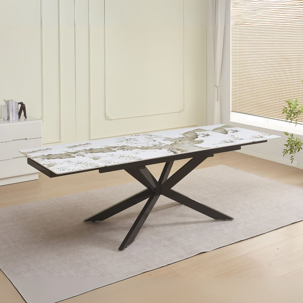 Tavolo allungabile Roxane con piano in ceramica effetto marmo arabesque M317 lucido e gambe in metallo nero