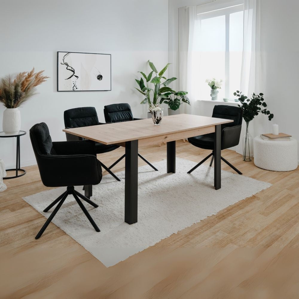 Tavolo allungabile Tolosa 80B colore rovere e gambe nere 150x75x80 cm.