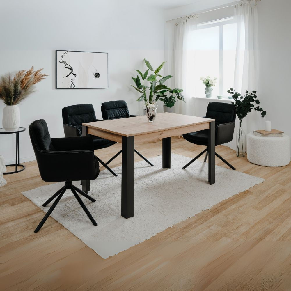 Tavolo allungabile Tolosa 80B colore rovere e gambe nere 150x75x80 cm.