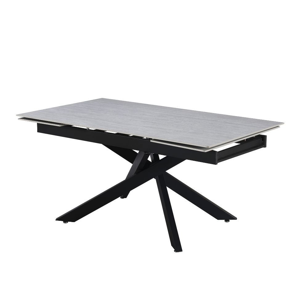 Tavolo allungabile Trivia con piano in ceramica effetto larice e gambe in metallo nero