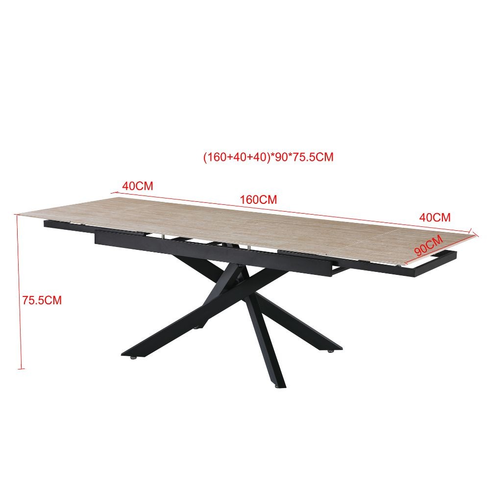 Tavolo allungabile Trivia con piano in ceramica effetto larice e gambe in metallo nero