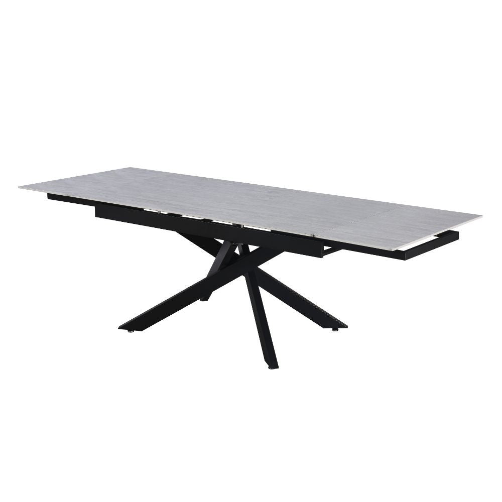 Tavolo allungabile Trivia con piano in ceramica effetto larice e gambe in metallo nero