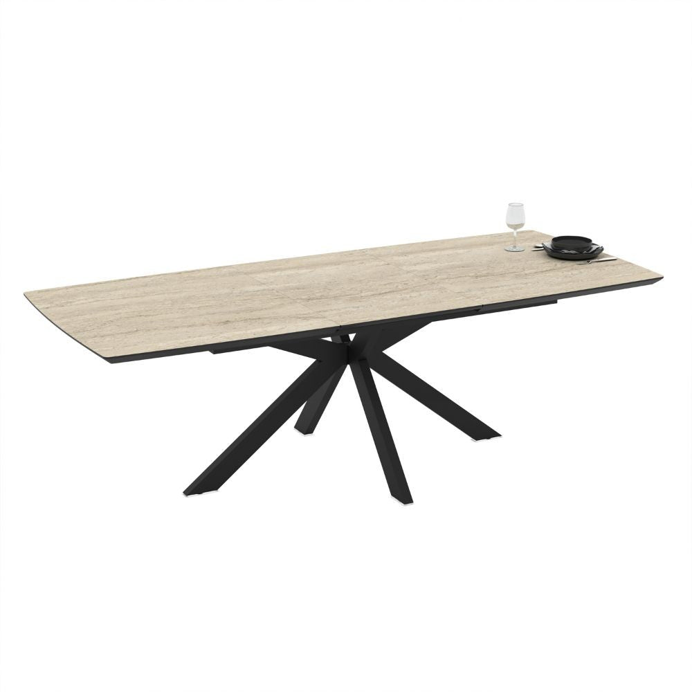 Tavolo allungabile Verano con piano travertino e gambe nere