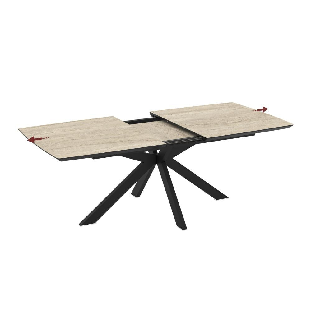 Tavolo allungabile Verano con piano travertino e gambe nere