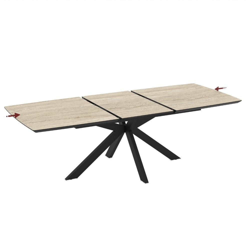 Tavolo allungabile Verano con piano travertino e gambe nere