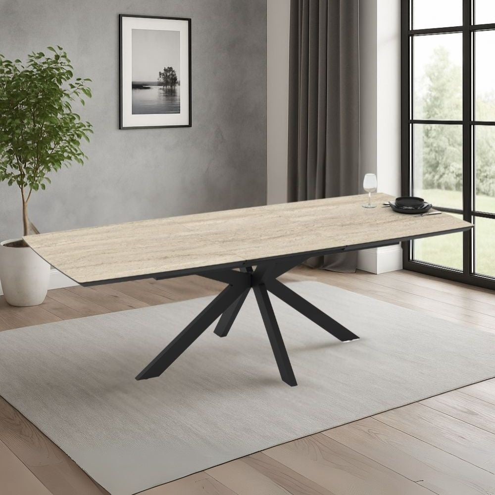 Tavolo allungabile Verano con piano travertino e gambe nere