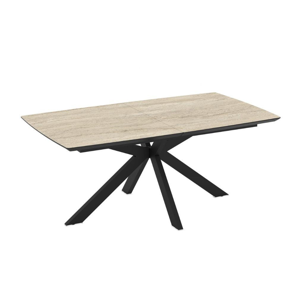 Tavolo allungabile Verano con piano travertino e gambe nere