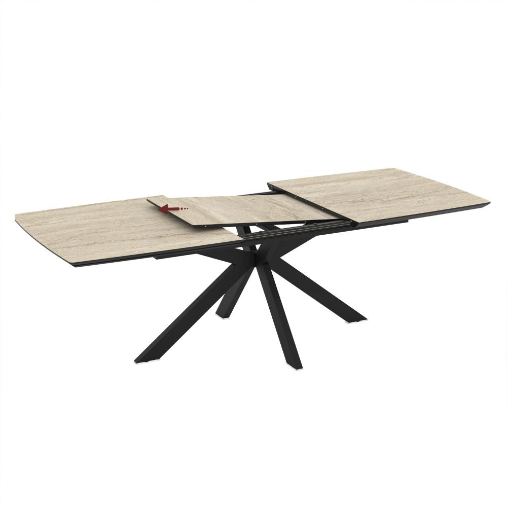 Tavolo allungabile Verano con piano travertino e gambe nere