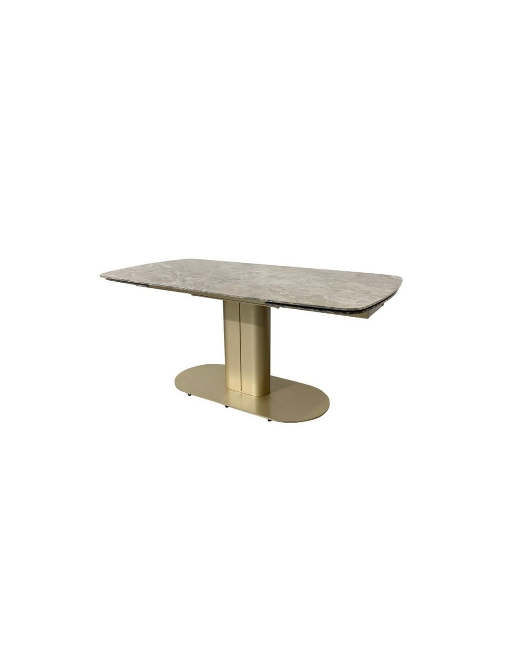Tavolo allungabile Vesta con top in ceramica colore marrone atene lucido e gambe dorate