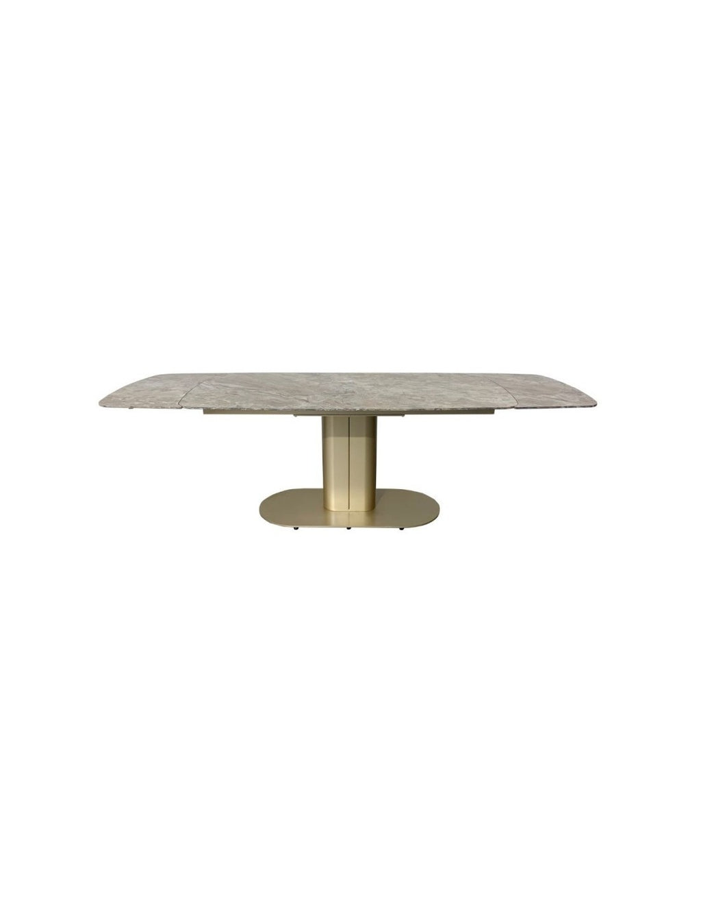 Tavolo allungabile Vesta con top in ceramica colore marrone atene lucido e gambe dorate