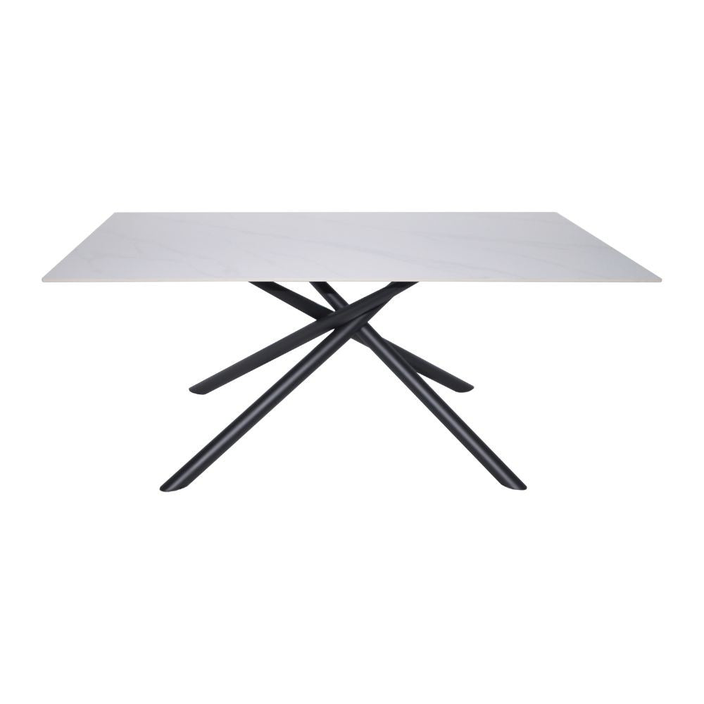 Tavolo fisso Corveo con piano effetto marmo bianco e struttura in metallo nero