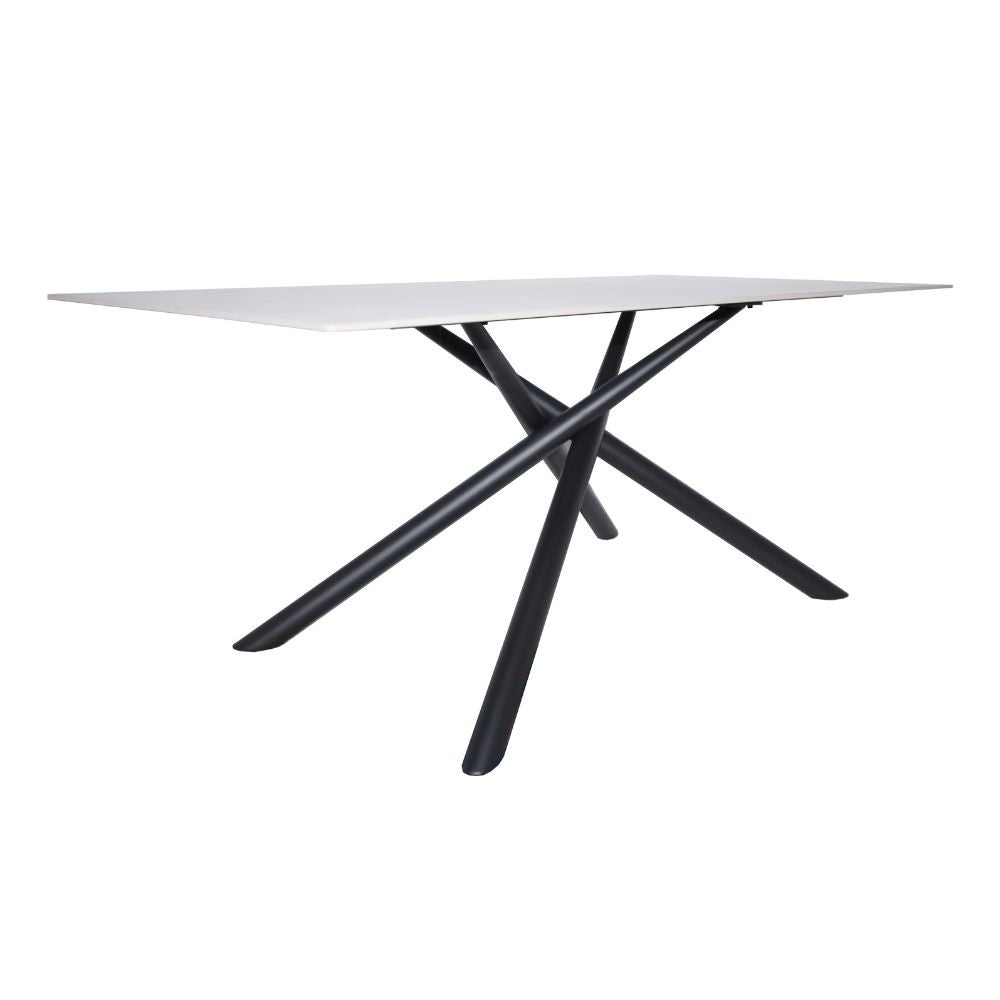Tavolo fisso Corveo con piano effetto marmo bianco e struttura in metallo nero