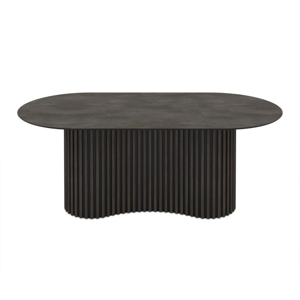 Tavolo fisso Oscar con piano effetto marmo ardesia opaco e gambe in legno colore nero