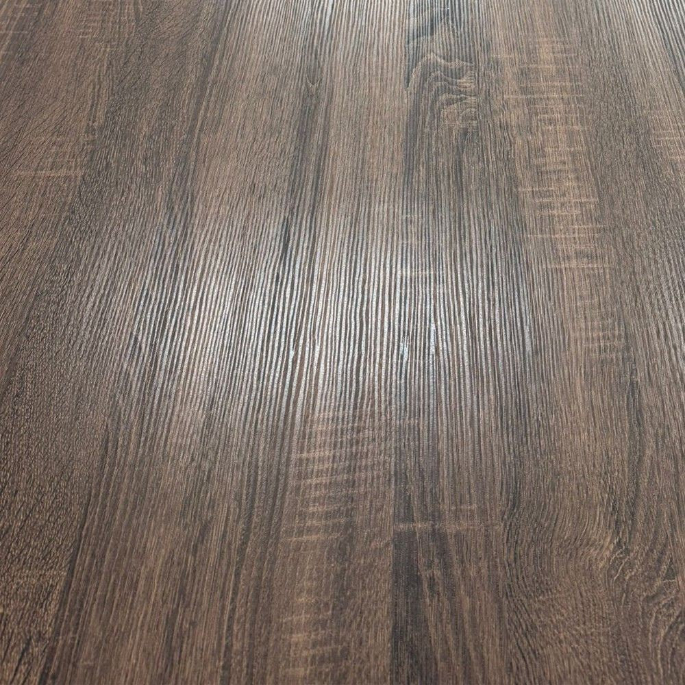 Tavolo fisso Ronan con piano in effetto rovere anticato e gambe in metallo nere