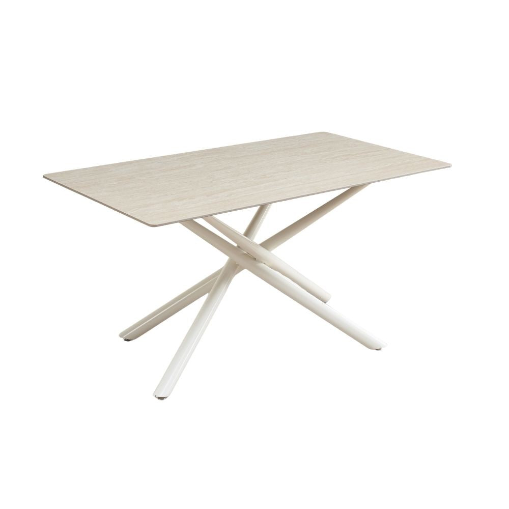 Tavolo fisso Sand con piano in ceramica beige opaco e struttura in metallo bianco