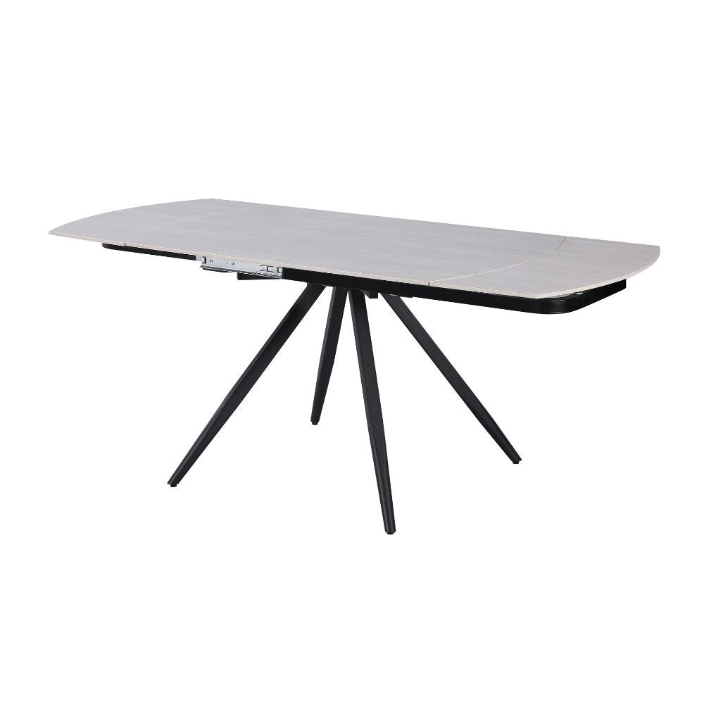 Tavolo girevole allungabile Kitti con piano in ceramica larice beige e gambe in metallo nero