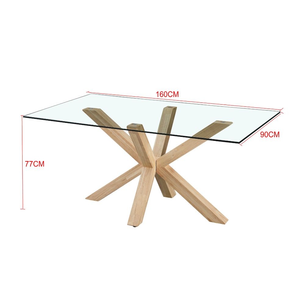 Tavolo in vetro temperato Beia con gambe in legno