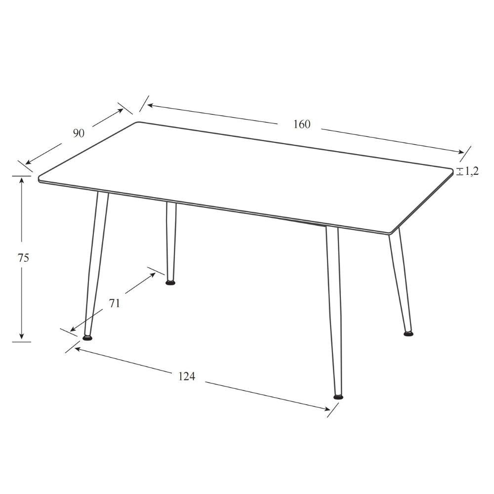 Tavolo Mila 160x90 top in ceramica effetto marmo grigio lucido con gambe in metallo nero