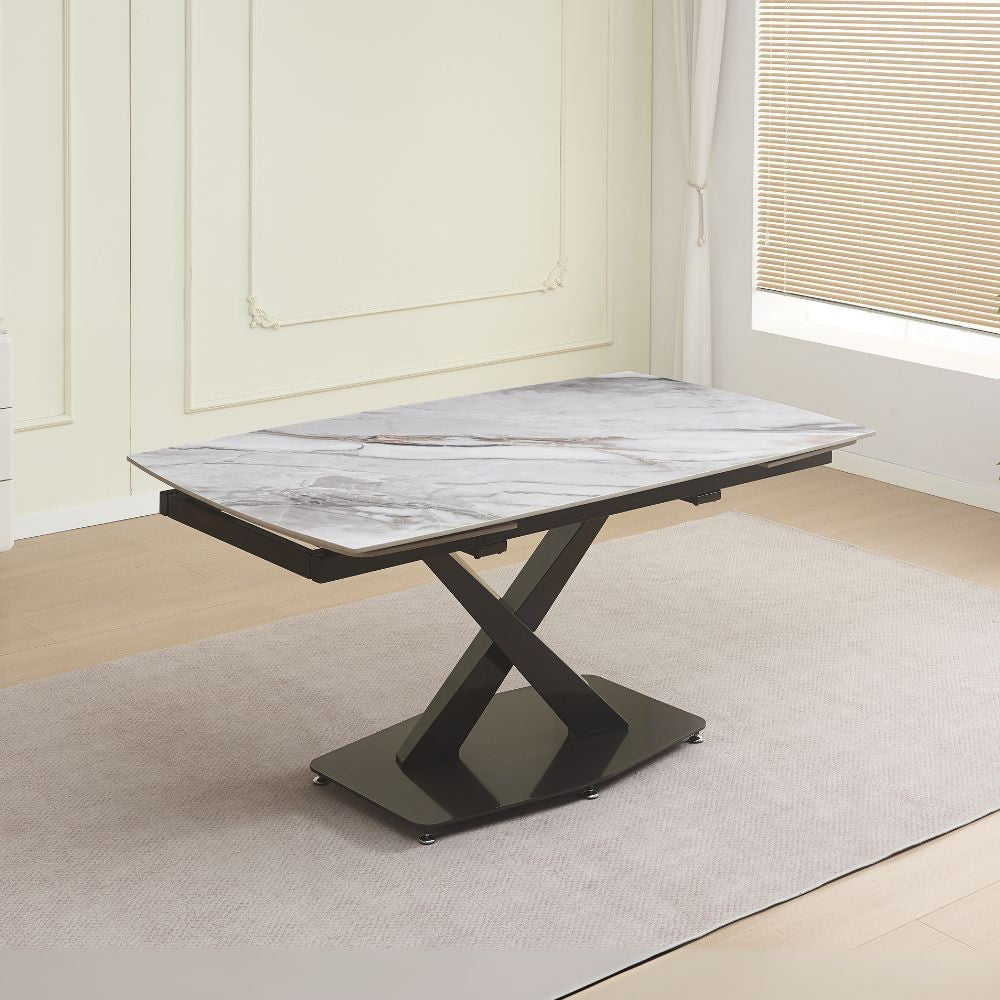 Tavolo Moritz con piano in ceramica effetto marmo bianco M325 lucido e gambe in metallo nero