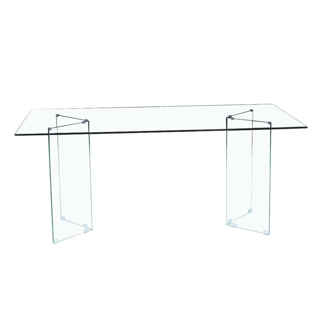 Tavolo Nespolo in vetro temperato 10 mm con gambe triangolari 180x90x78 H cm.