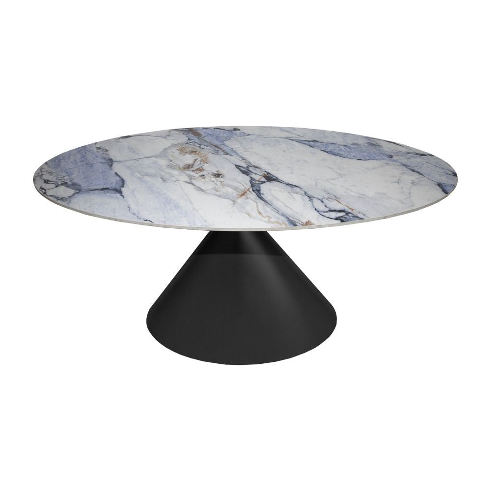 Tavolo ovale fisso Punto con piano effetto marmo con dettagli blu 200x80xH76 cm.