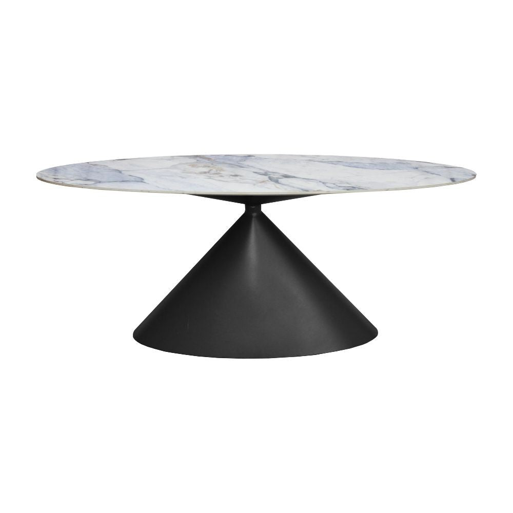 Tavolo ovale fisso Punto con piano effetto marmo con dettagli blu 200x80xH76 cm.