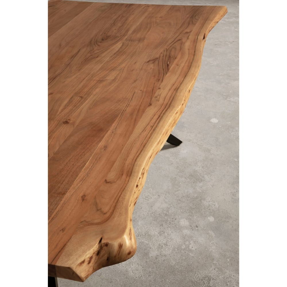 Tavolo rettangolare fisso Mudri con piano in legno massiccio acacia e gambe in metallo nero