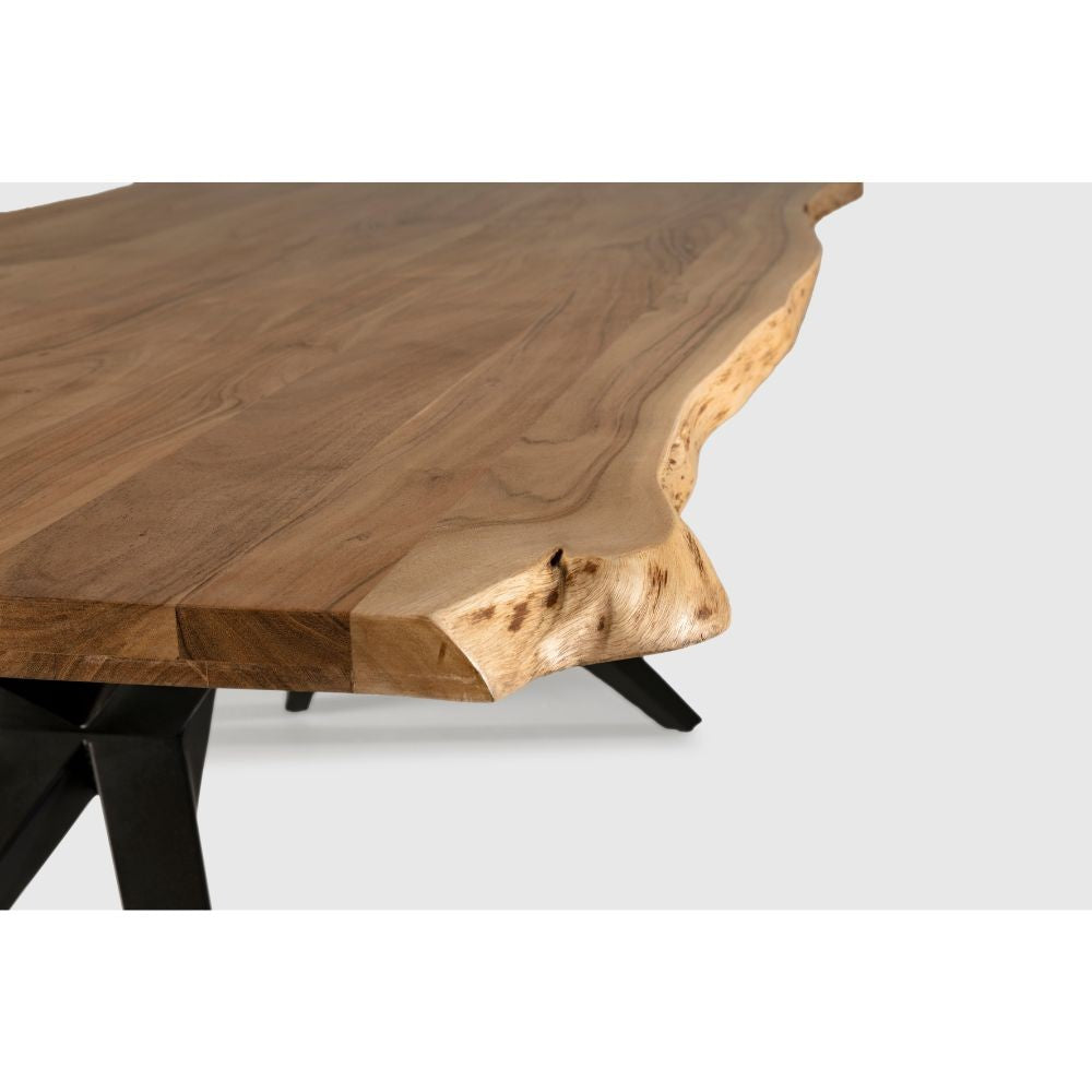 Tavolo rettangolare fisso Mudri con piano in legno massiccio acacia e gambe in metallo nero