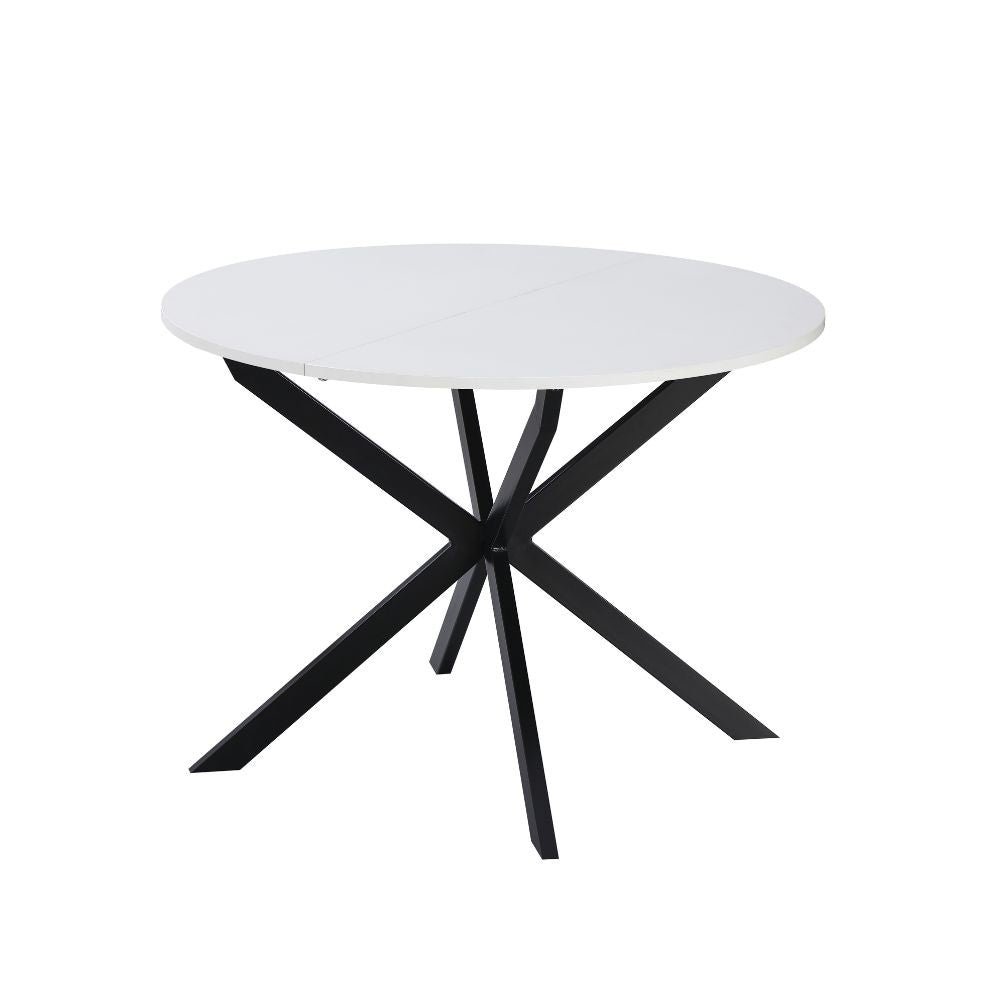 Tavolo rotondo allungabile Rut con piano colore bianco e gambe in metallo nero