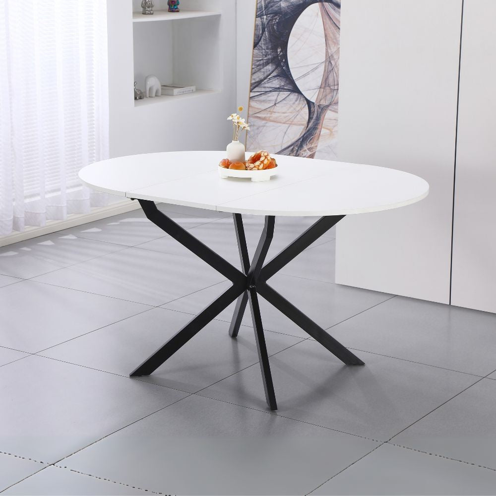 Tavolo rotondo allungabile Rut con piano colore bianco e gambe in metallo nero