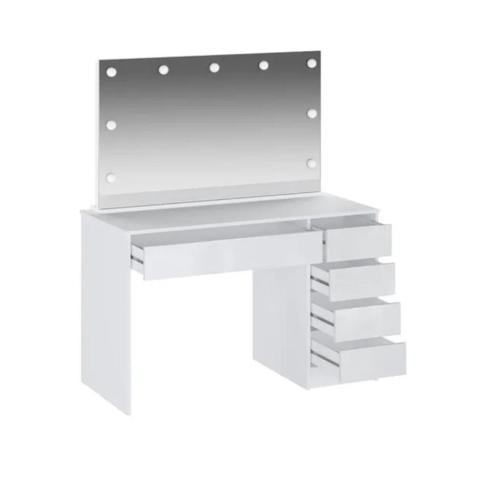 Toeletta Elite 5 cassetti con specchio con lampadine LED colore bianco