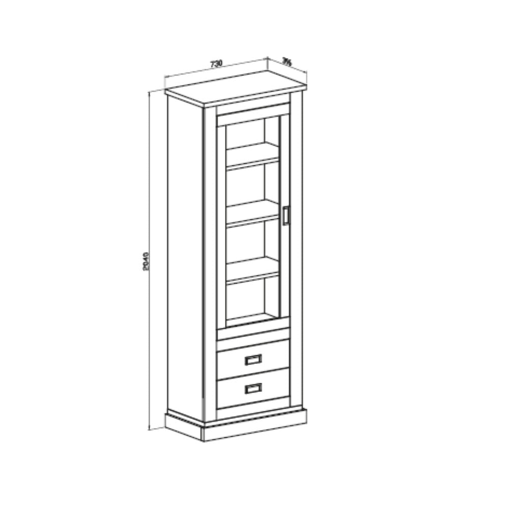 Vetrina Anthony23 con anta a vetro e due cassetti colore ancona oak stile shabby