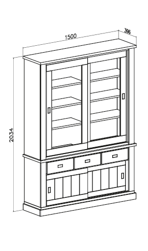 Vetrina Anthony67120 con 2 ante vetro e 3 cassetti colore ancona oak stile shabby