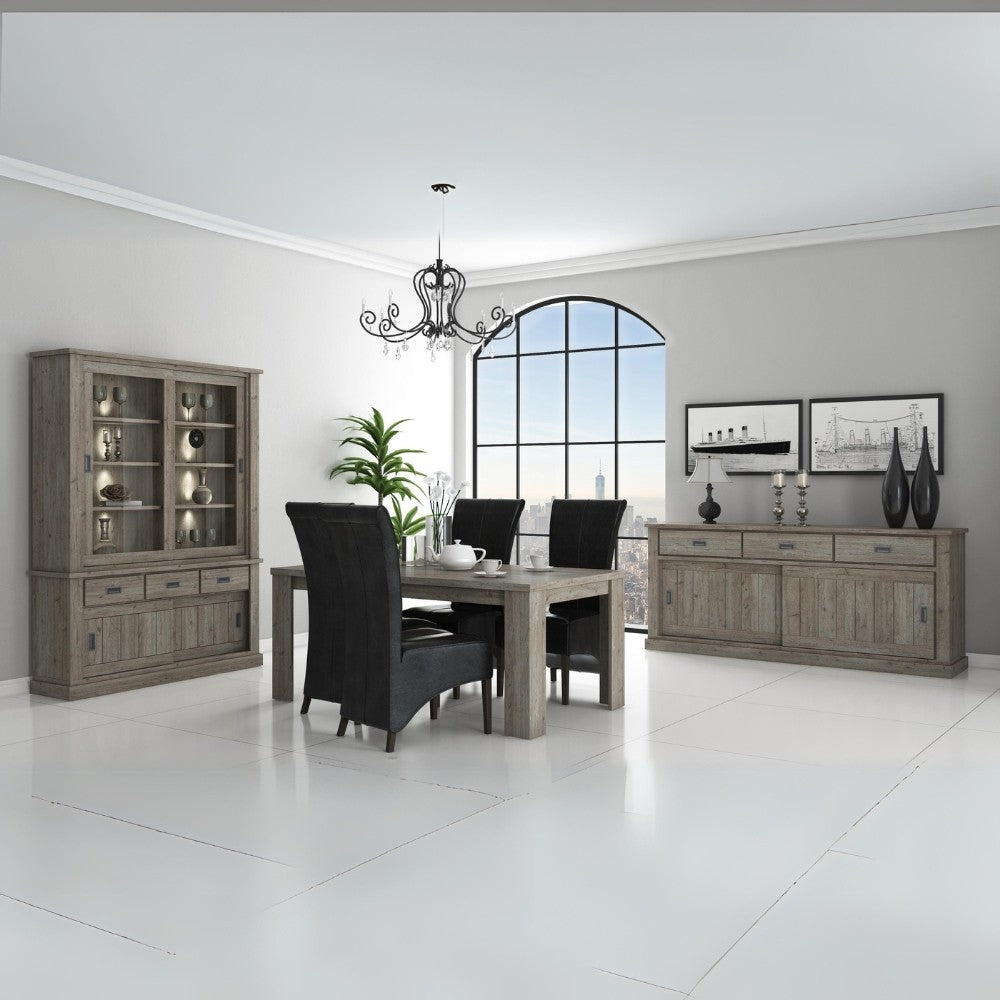 Vetrina Anthony67120 con 2 ante vetro e 3 cassetti colore ancona oak stile shabby