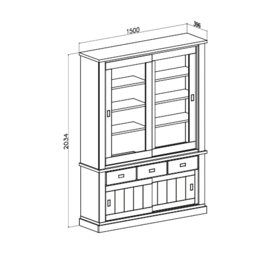 Vetrina Anthony67120 con 2 ante vetro e 3 cassetti colore rovere wotan e anderson pine stile shabby