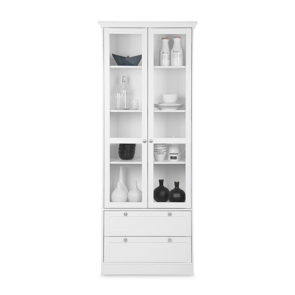 Vetrina Landwood51 con 2 ante in vetro e 2 cassetti colore bianco