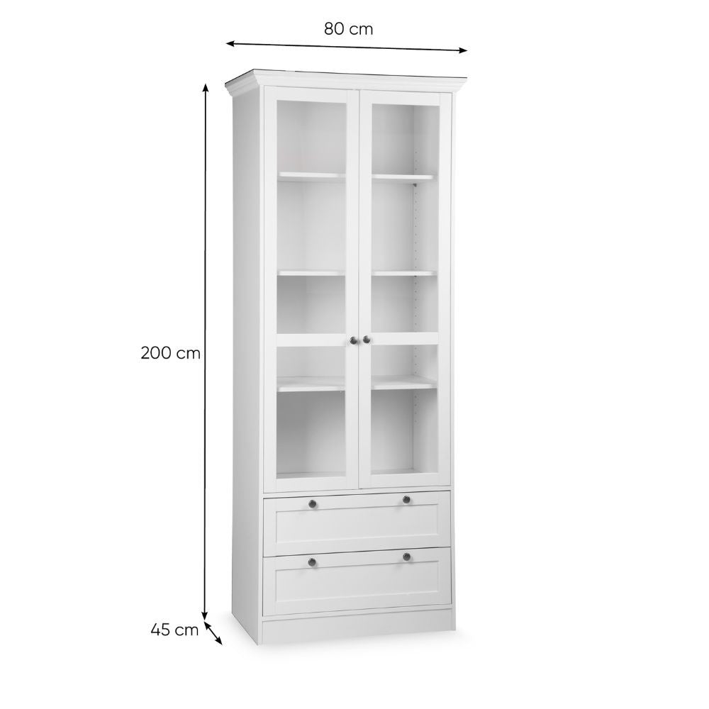 Vetrina Landwood51 con 2 ante in vetro e 2 cassetti colore bianco