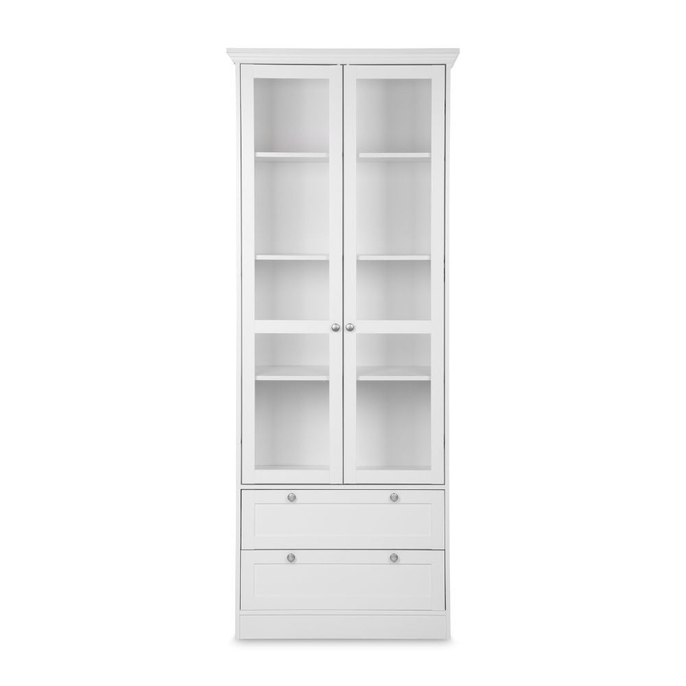 Vetrina Landwood51 con 2 ante in vetro e 2 cassetti colore bianco